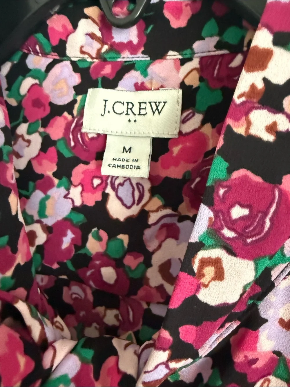 J. Crew Magenta Floral Tie-Neck Blouse